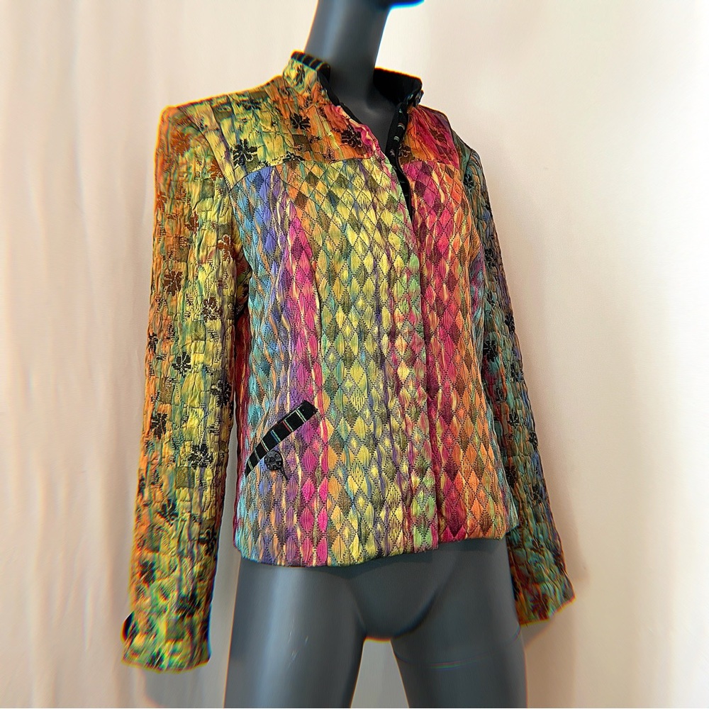 80s Multi-Colored Diamond Striped Pattern Blazer - image 1